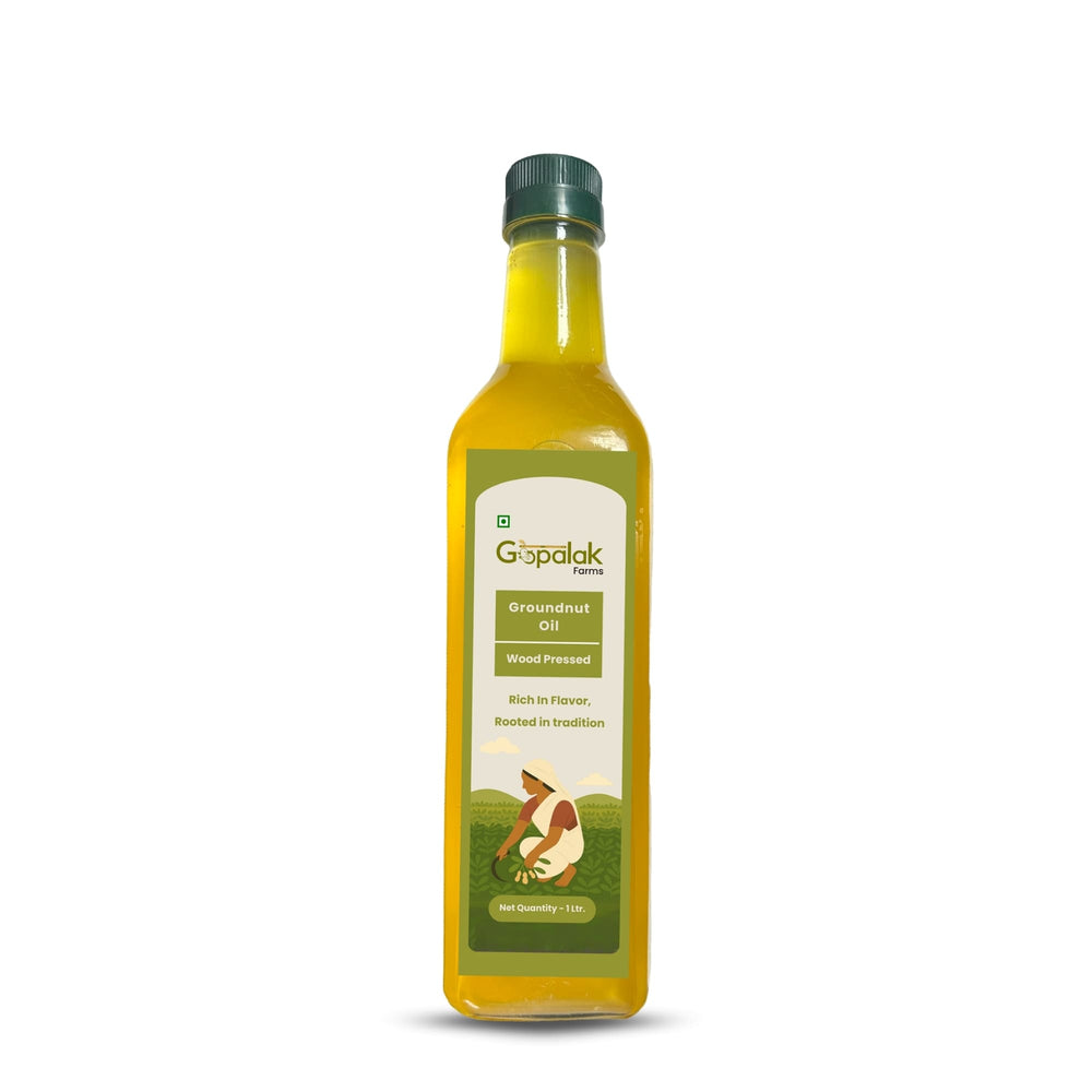 Gopalak Farms Wood Pressed Groundnut Oil | Unrefined | Kacchi Ghani | Cholesterol Free | Rich Aroma