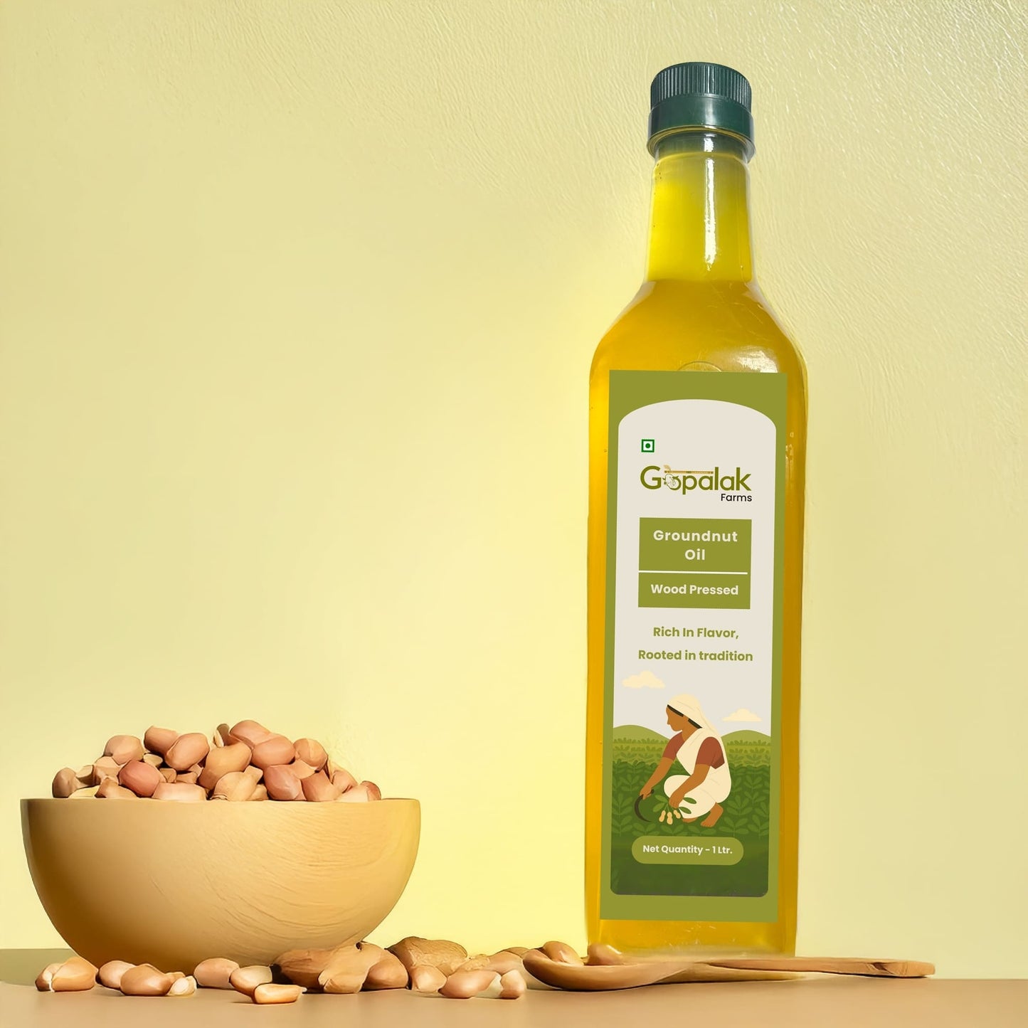 Gopalak Farms Wood Pressed Groundnut Oil | Unrefined | Kacchi Ghani | Cholesterol Free | Rich Aroma