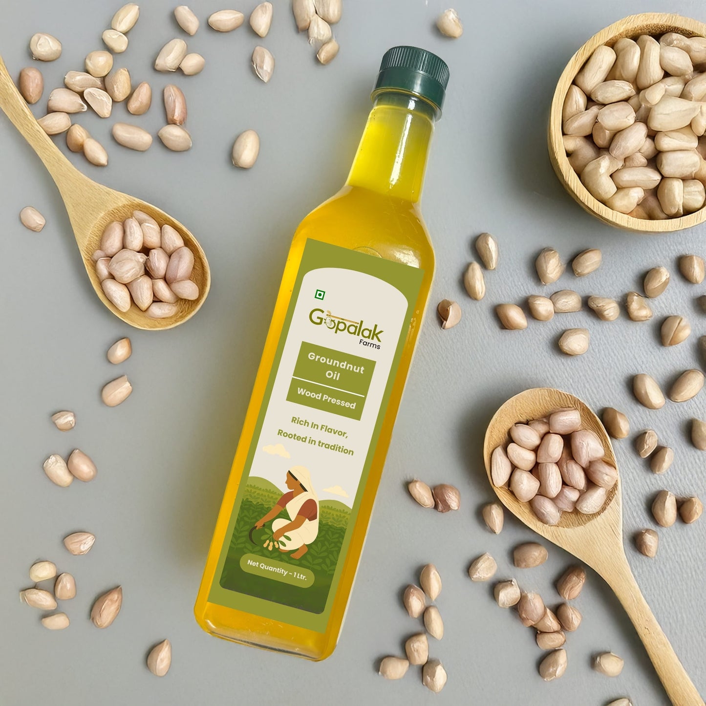 Gopalak Farms Wood Pressed Groundnut Oil | Unrefined | Kacchi Ghani | Cholesterol Free | Rich Aroma