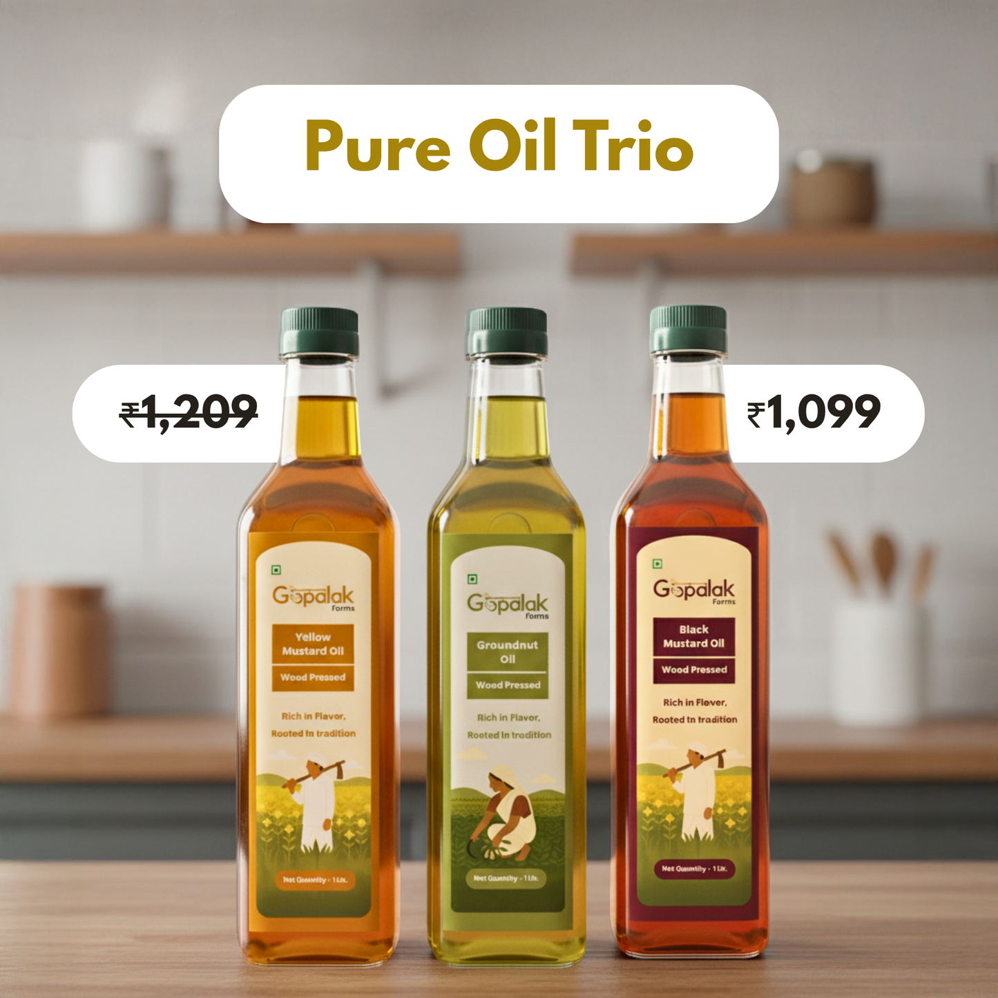Black Mustard Oil 1LTR + Groundnut Oil 1LTR + Yellow Mustard Oil 1LTR