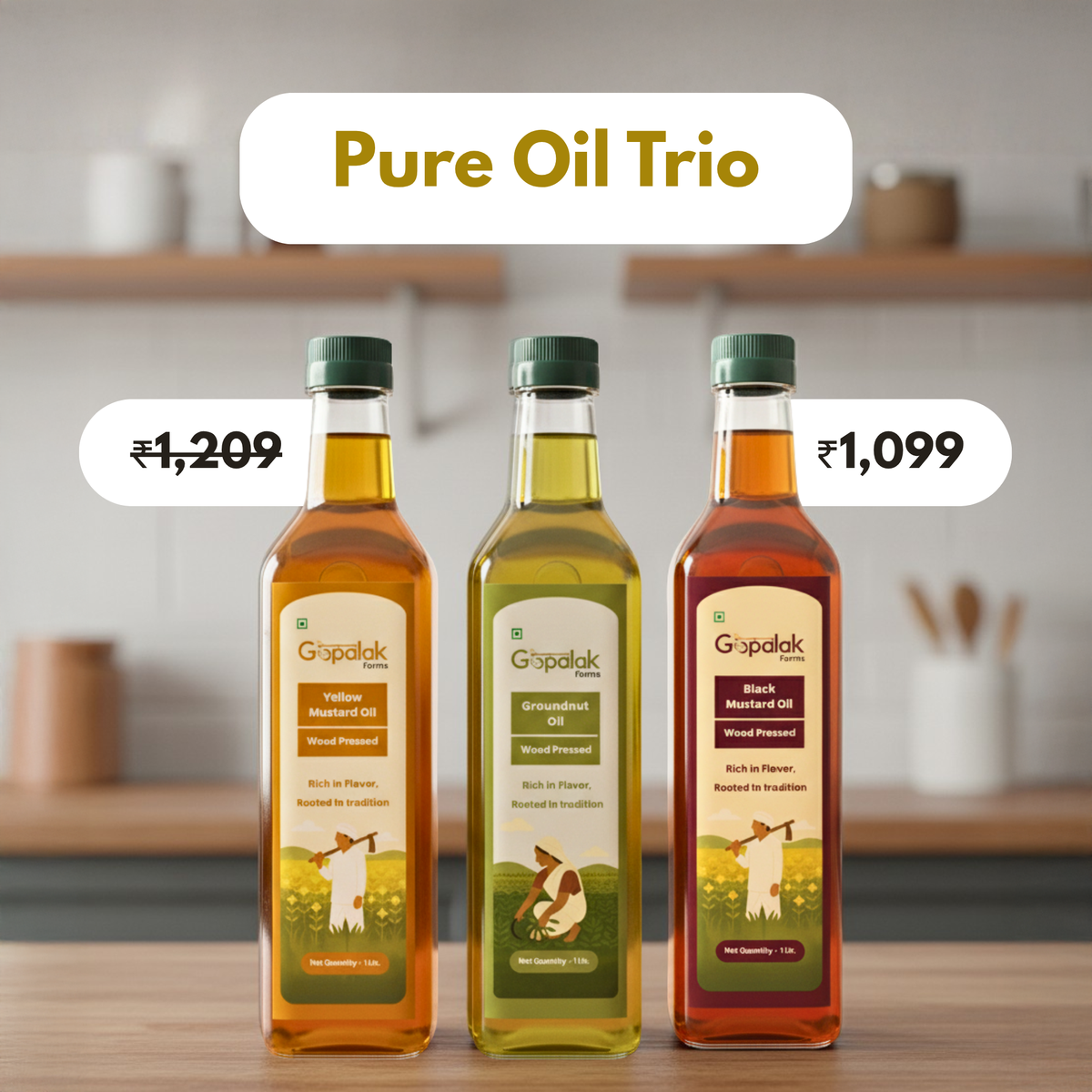 Gopalak Farms Three wood-pressed oils combo