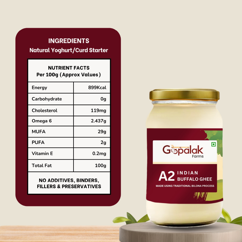 Gopalak Farms A2 Buffalo Ghee Bilona Method | Desi A2 Milk | Rich Aroma | Nutrient Dense | Gut Friendly