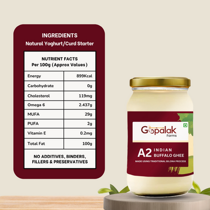 Gopalak Farms A2 Buffalo Ghee Bilona Method | Desi A2 Milk | Rich Aroma | Nutrient Dense | Gut Friendly