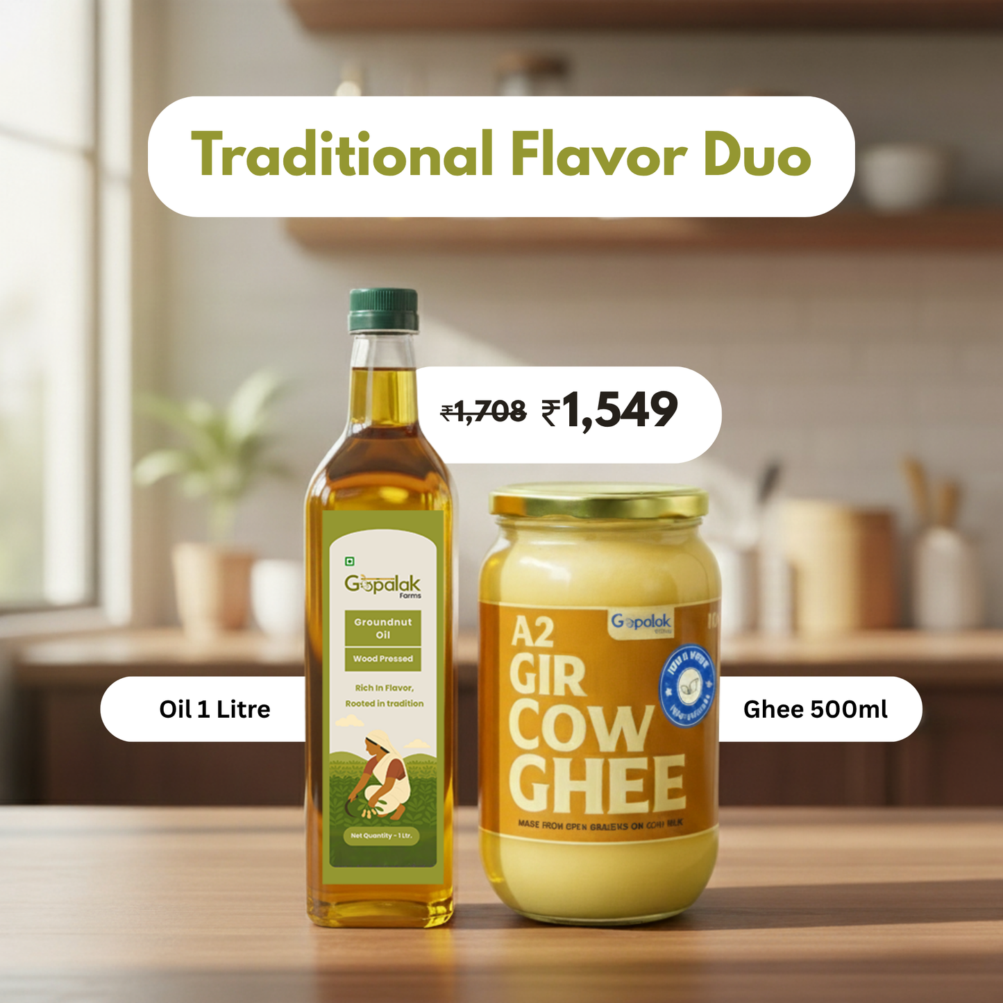 A2 Gir Cow Ghee 500ML + Groundnut Oil 1LTR