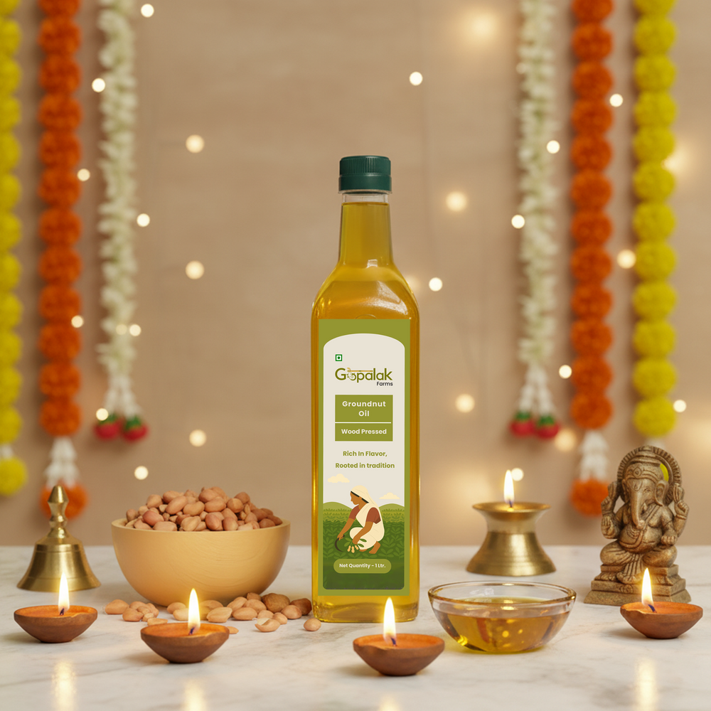 Gopalak Farms Wood Pressed Groundnut Oil | Unrefined | Kacchi Ghani | Cholesterol Free | Rich Aroma