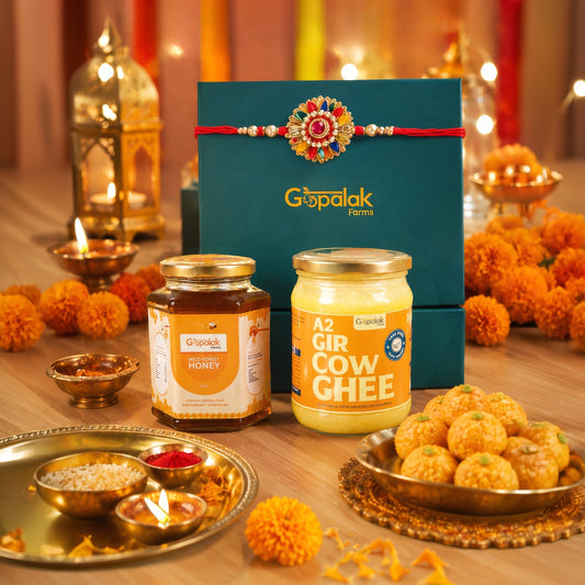 Raksha Bandhan Gift Hamper – A2 Gir Cow Ghee 500g & Wild Forest Honey 500g