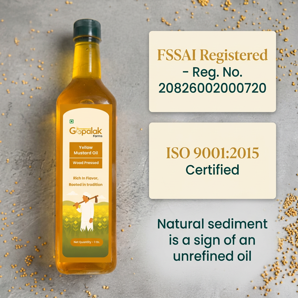 FSSAI registered and ISO 9001:2015 certified yellow mustard oil