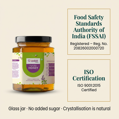 FSSAI registered and ISO 9001:2015 certified tulsi honey